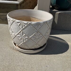 Textured Ceramic Planter Pot in White